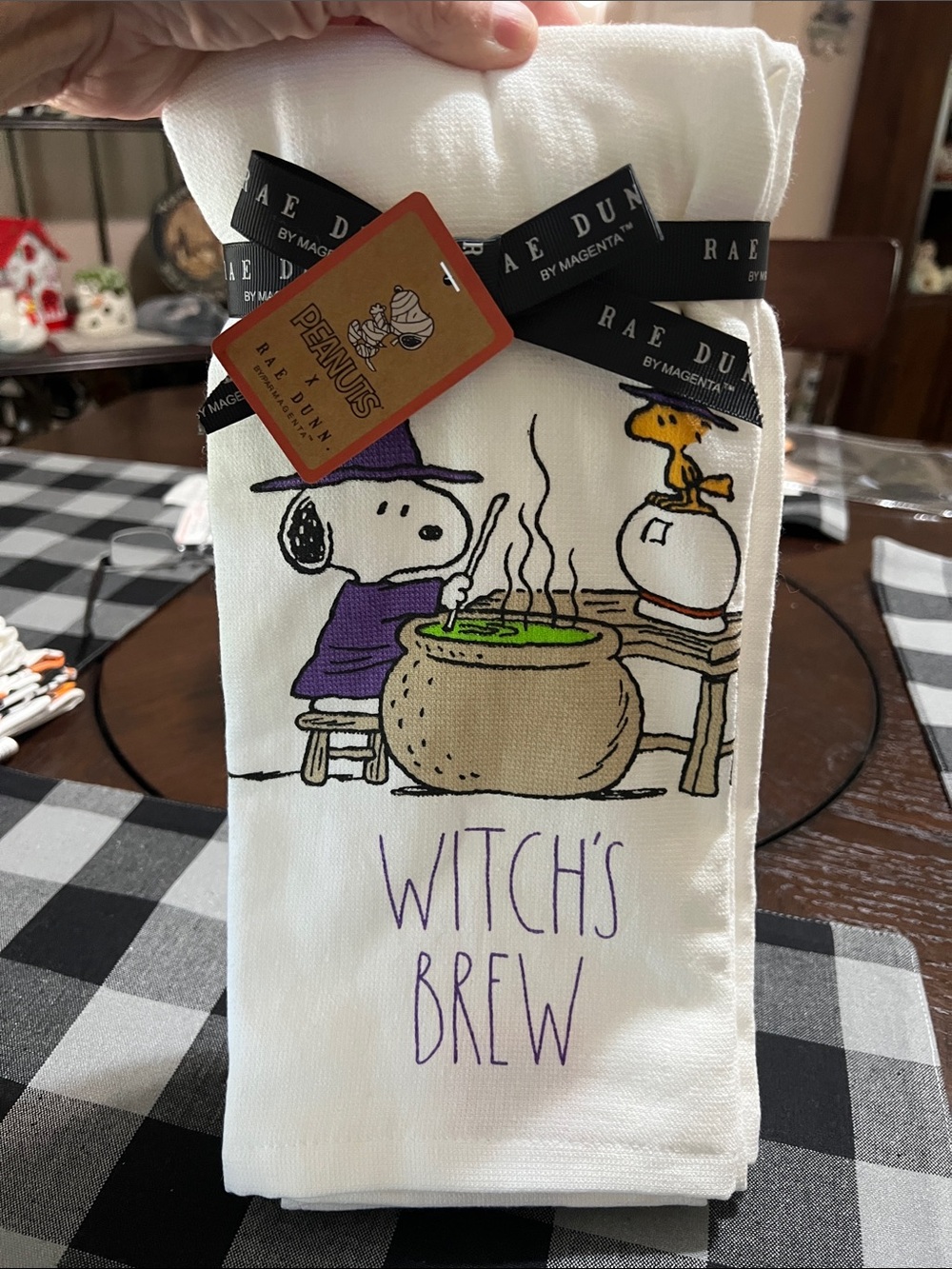 New Rae Dunn Peanuts 'Witch's Brew' White Kitchen Towel – Halloween Decor